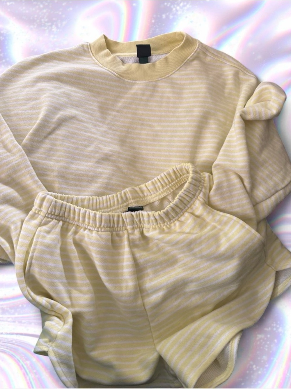 wild fable Pale Yellow & White Striped Lounge Sweatshirt Set - Picture 1 of 8